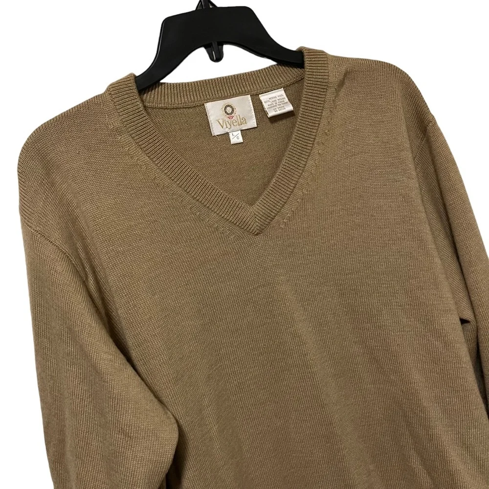Viyella Merino Wool Tan V-Neck Sweater